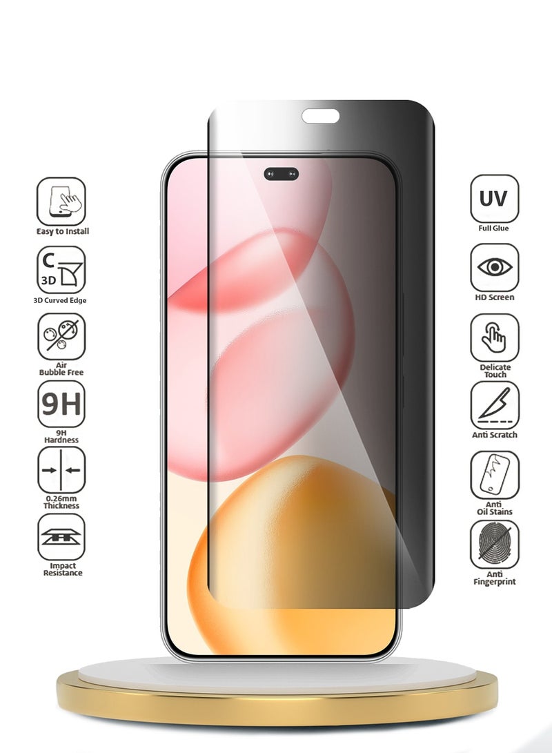 دبليو تيك حامي شاشة زجاجي مقسى بخصوصية كامل مع لاصق كامل لحواف منحنية بوضوح لشاشة Honor 400 Pro 5G 2025 (MSGUCP) - Image 2