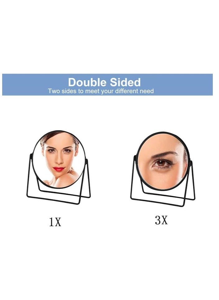Cool Baby - Makeup Mirror Round Rotating Desktop Standing Mirror 360° Rotating Double-Sided Dressing Table Mirror (Black) - Image 1