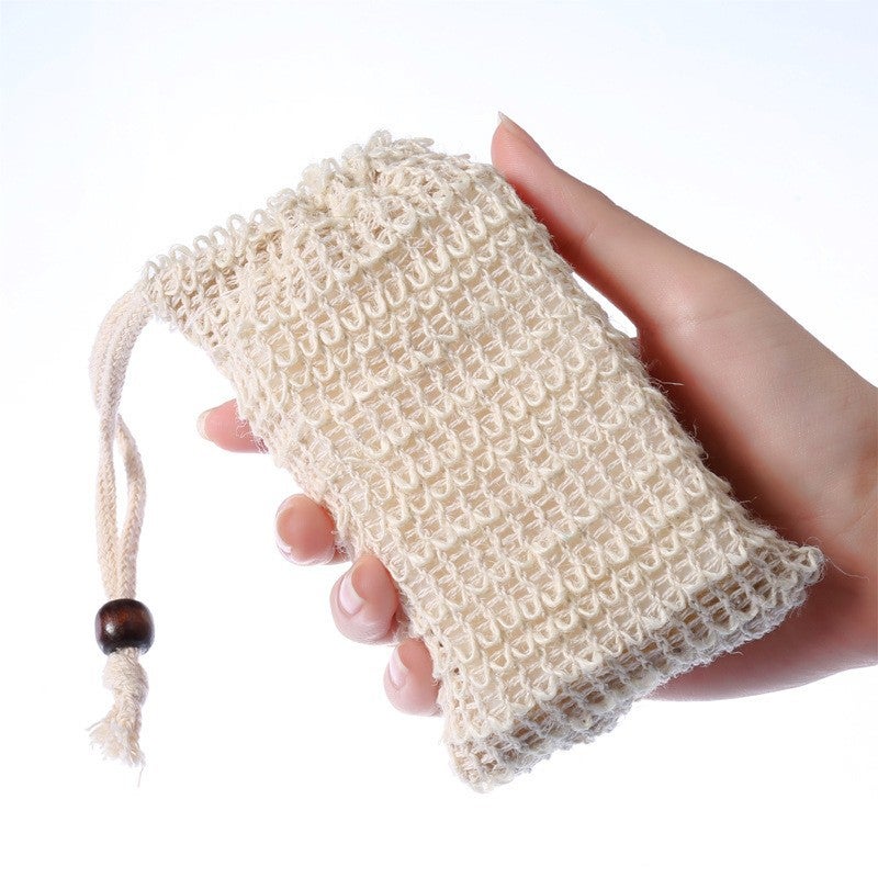Hemp Wood Bead Soap Saver Pouch 9*14cm beads cotton and linen 