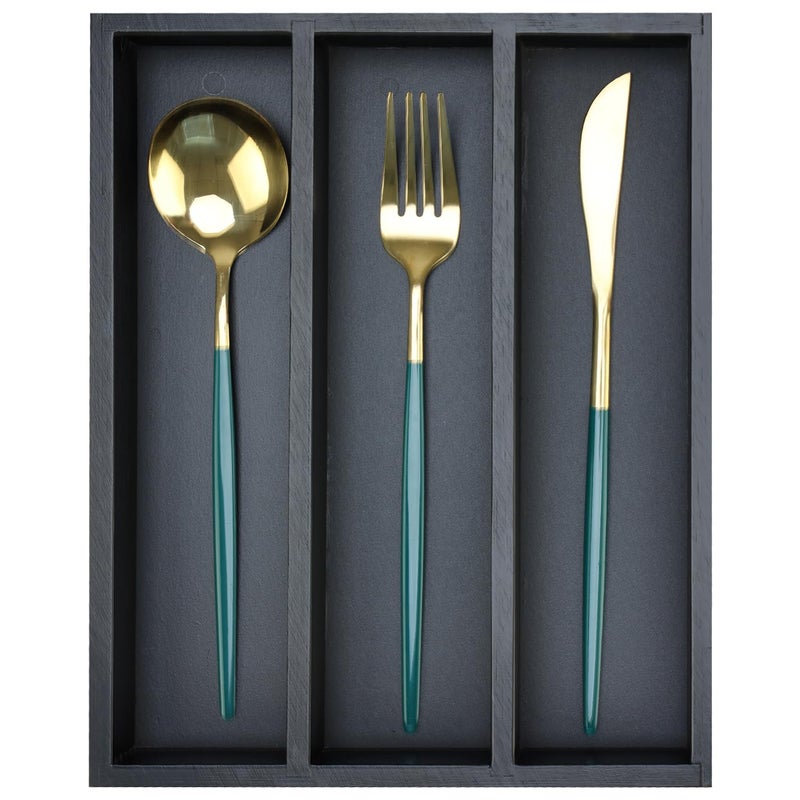 Hilislog Small Silverware Drawer Organizer Kitchen Utensils Bamboo Cutlery Tray Narrow Flatware Organizer For Drawer Skinny Spoon Fork Holder Drawers Slim Silverware Tray Black Flatware Cutlery Organizer - Image 1