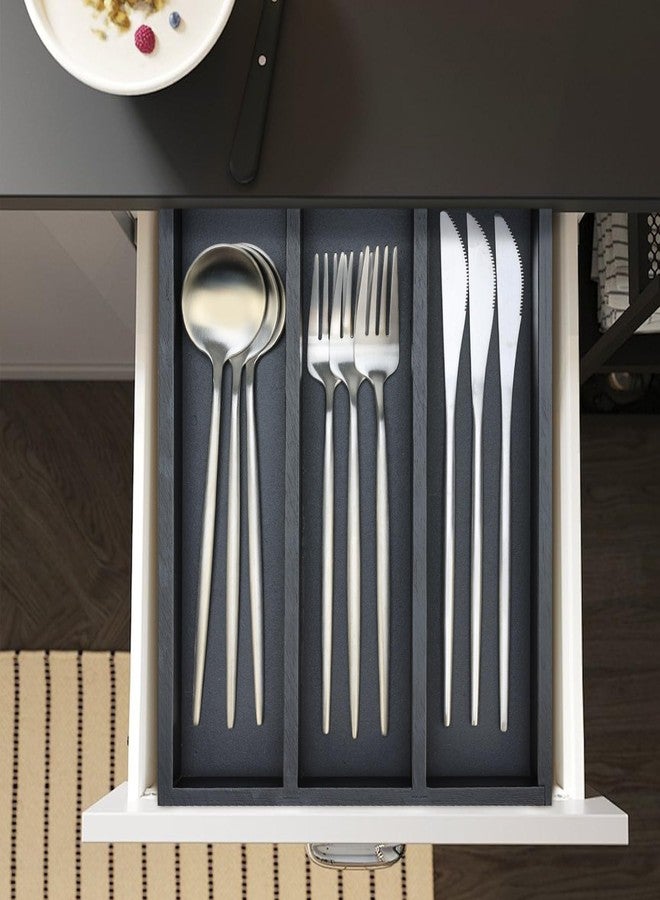 Hilislog Small Silverware Drawer Organizer Kitchen Utensils Bamboo Cutlery Tray Narrow Flatware Organizer For Drawer Skinny Spoon Fork Holder Drawers Slim Silverware Tray Black Flatware Cutlery Organizer - Image 5