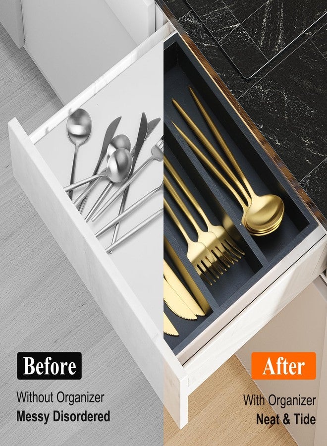 Hilislog Small Silverware Drawer Organizer Kitchen Utensils Bamboo Cutlery Tray Narrow Flatware Organizer For Drawer Skinny Spoon Fork Holder Drawers Slim Silverware Tray Black Flatware Cutlery Organizer - Image 4