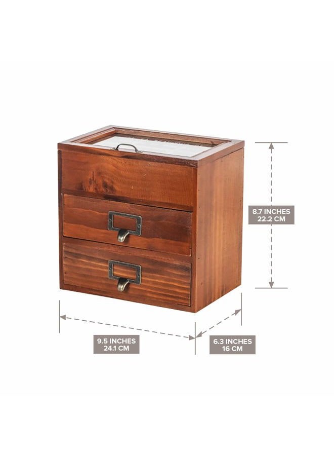 Primo Supply 6-Slot Jewelry Organizer - Wooden Storage Cabinet for Watches & Jewelries & - Rustic Desktop Accessory & Craft Storage Cabinet - Vintage Jewelry Holder w/Glass Display - Wood Jewelry Box - Image 2