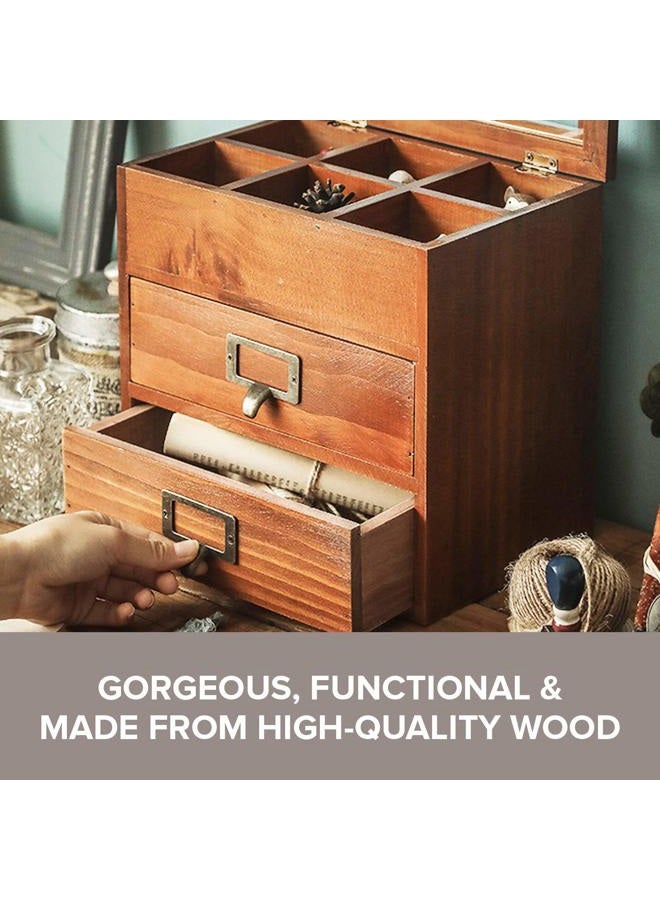 Primo Supply 6-Slot Jewelry Organizer - Wooden Storage Cabinet for Watches & Jewelries & - Rustic Desktop Accessory & Craft Storage Cabinet - Vintage Jewelry Holder w/Glass Display - Wood Jewelry Box - Image 5