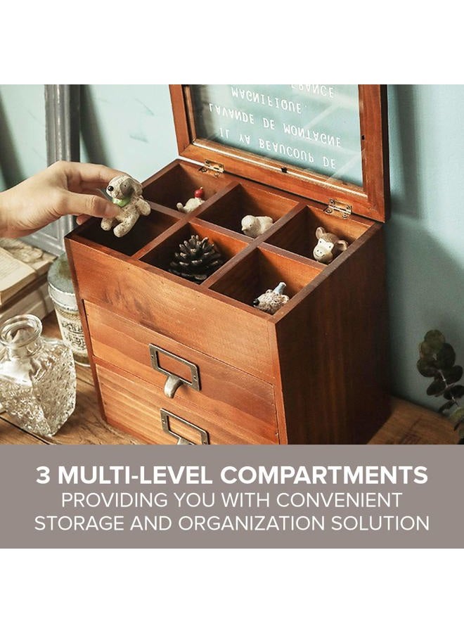 Primo Supply 6-Slot Jewelry Organizer - Wooden Storage Cabinet for Watches & Jewelries & - Rustic Desktop Accessory & Craft Storage Cabinet - Vintage Jewelry Holder w/Glass Display - Wood Jewelry Box - Image 4