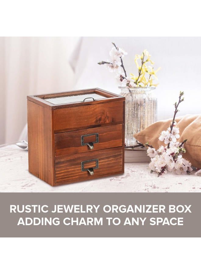 Primo Supply 6-Slot Jewelry Organizer - Wooden Storage Cabinet for Watches & Jewelries & - Rustic Desktop Accessory & Craft Storage Cabinet - Vintage Jewelry Holder w/Glass Display - Wood Jewelry Box - Image 3