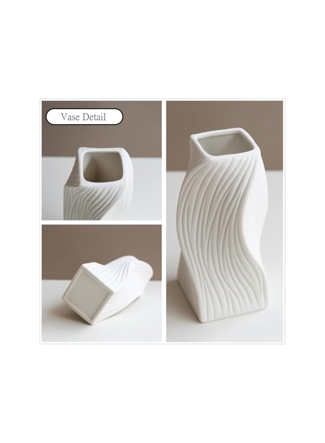 The Bros White Ceramic Vase, Modern White Ceramic Flower Vases, Set of 2, Geometric Ribbed Fluted Textured Vases Pampas Grass Neutral Nordic Boho Minimalist Flower Vase, for Modern Home Decor - Image 4