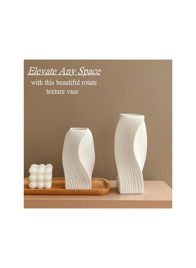 The Bros White Ceramic Vase, Modern White Ceramic Flower Vases, Set of 2, Geometric Ribbed Fluted Textured Vases Pampas Grass Neutral Nordic Boho Minimalist Flower Vase, for Modern Home Decor - Image 3