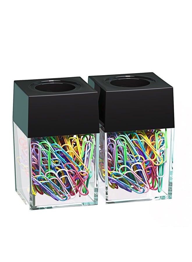 grwanpen R&S 2 Magnetic Paper Clip Dispenser Boxes with 100 Multicolored Paper Clips Each,Black - Image 1