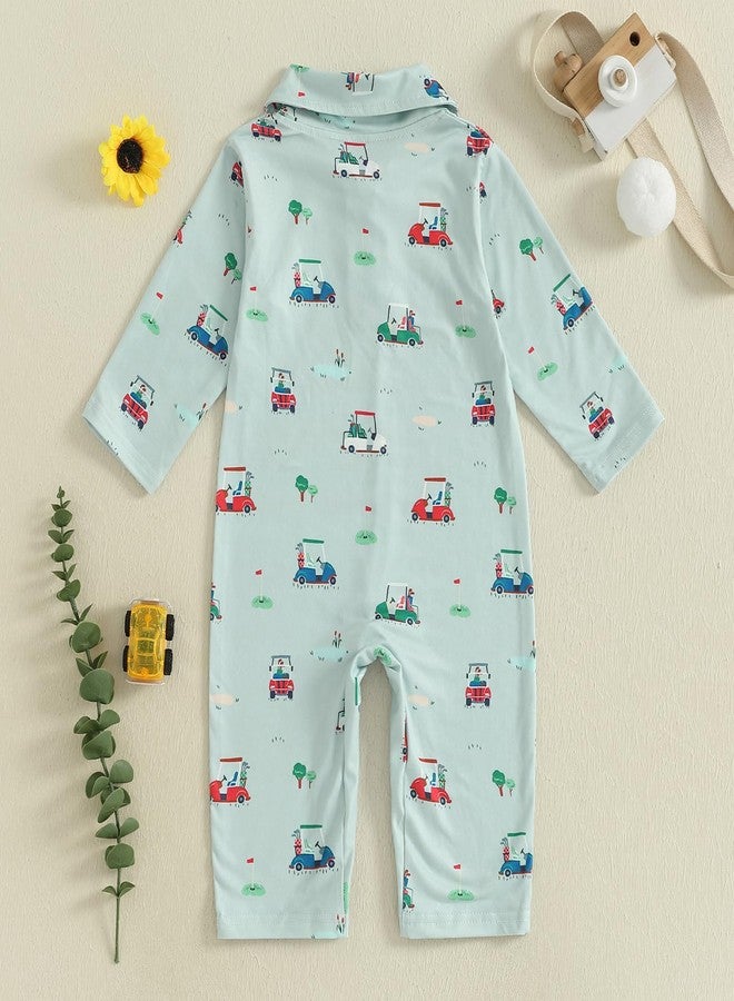 Thorn Tree Baby Boy Golf Outfit Golf Cart Print Romper Turn Down Collar Buttons Long Sleeve Infant Newborn Fall Clothes (Green, 0-3 Months) - Image 4