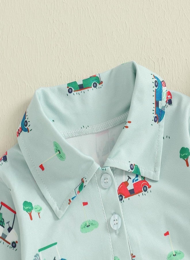 Thorn Tree Baby Boy Golf Outfit Golf Cart Print Romper Turn Down Collar Buttons Long Sleeve Infant Newborn Fall Clothes (Green, 0-3 Months) - Image 5
