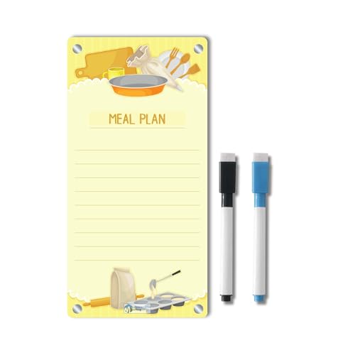 AVATAAR STUDIO Magnetic Acrylic Board for Fridge – 22x11 cm, 3mm Thick, Reusable Dry Erase Board with 2 Non-Toxic Pens – Grocery List, Planner, Kitchen Organizer (Yellow Kitchen “Meal Plan”) - Image 1
