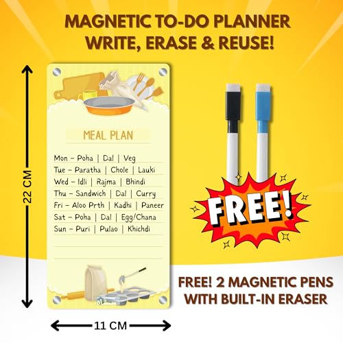 AVATAAR STUDIO Magnetic Acrylic Board for Fridge – 22x11 cm, 3mm Thick, Reusable Dry Erase Board with 2 Non-Toxic Pens – Grocery List, Planner, Kitchen Organizer (Yellow Kitchen “Meal Plan”) - Image 2