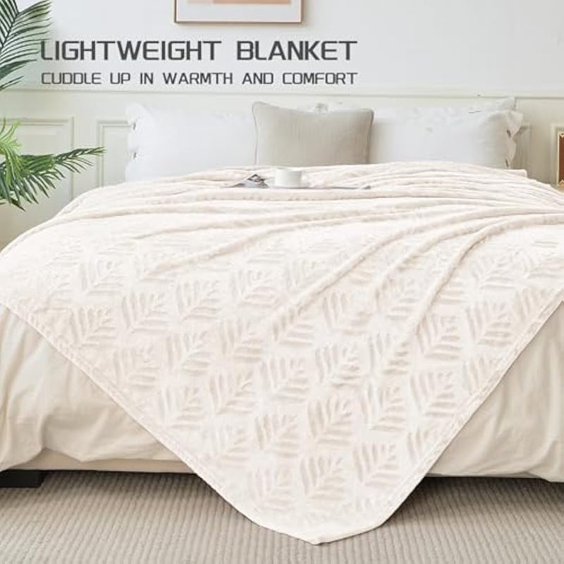 Loquat Fleece Throw Blanket for Couch, Super Soft and Cozy Blankets All Season Use, Leaves Pattern, Plush Fuzzy Lightweight, Ivory, 50x60 Inch - Image 4