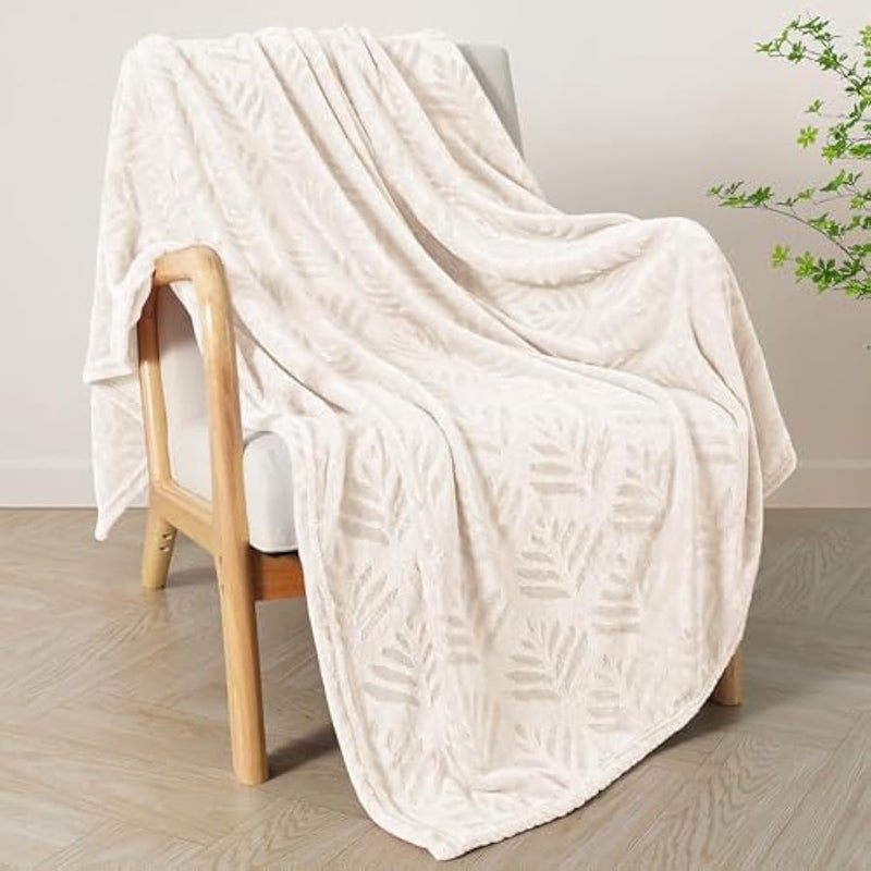 Loquat Fleece Throw Blanket for Couch, Super Soft and Cozy Blankets All Season Use, Leaves Pattern, Plush Fuzzy Lightweight, Ivory, 50x60 Inch - Image 2
