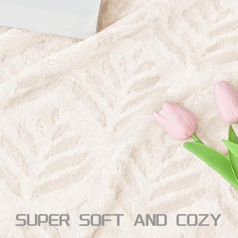 Loquat Fleece Throw Blanket for Couch, Super Soft and Cozy Blankets All Season Use, Leaves Pattern, Plush Fuzzy Lightweight, Ivory, 50x60 Inch - Image 5