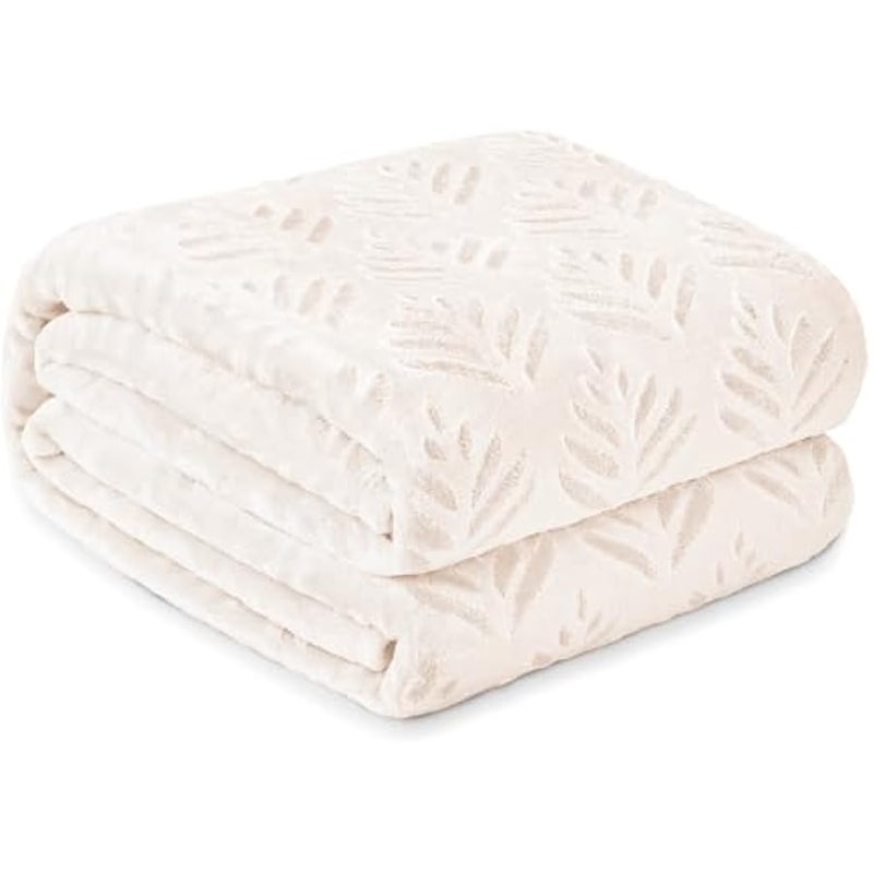 Loquat Fleece Throw Blanket for Couch, Super Soft and Cozy Blankets All Season Use, Leaves Pattern, Plush Fuzzy Lightweight, Ivory, 50x60 Inch - Image 1