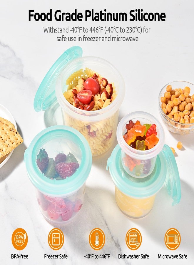 U-Taste Silicone Food Storage Containers Set: Meal Prep Box with Airtight Lid, Freezer & Microwave Safe, Date Marking Circle, Clear cup/oz/ml Measurement for Dry & Wet Deli -2oz/4oz/8oz/16oz, Aqua Sky - Image 3