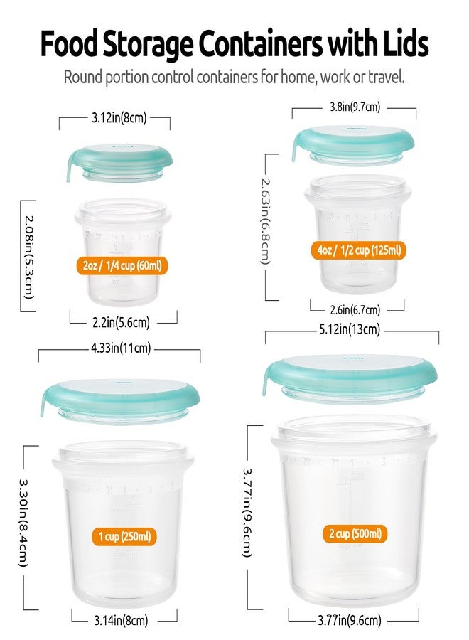 U-Taste Silicone Food Storage Containers Set: Meal Prep Box with Airtight Lid, Freezer & Microwave Safe, Date Marking Circle, Clear cup/oz/ml Measurement for Dry & Wet Deli -2oz/4oz/8oz/16oz, Aqua Sky - Image 2