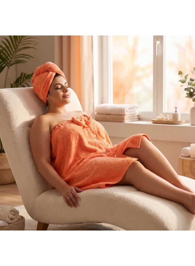 Extra Large Bath Wrap Towel for Women 200-300 lbs, 3XL Size Super Absorbent All in 2 Shower Robe, Quick Dry Body Towel Wrap with Hair Turban Set for Plus Size Adult Ladies, orange ﻿ - Image 4