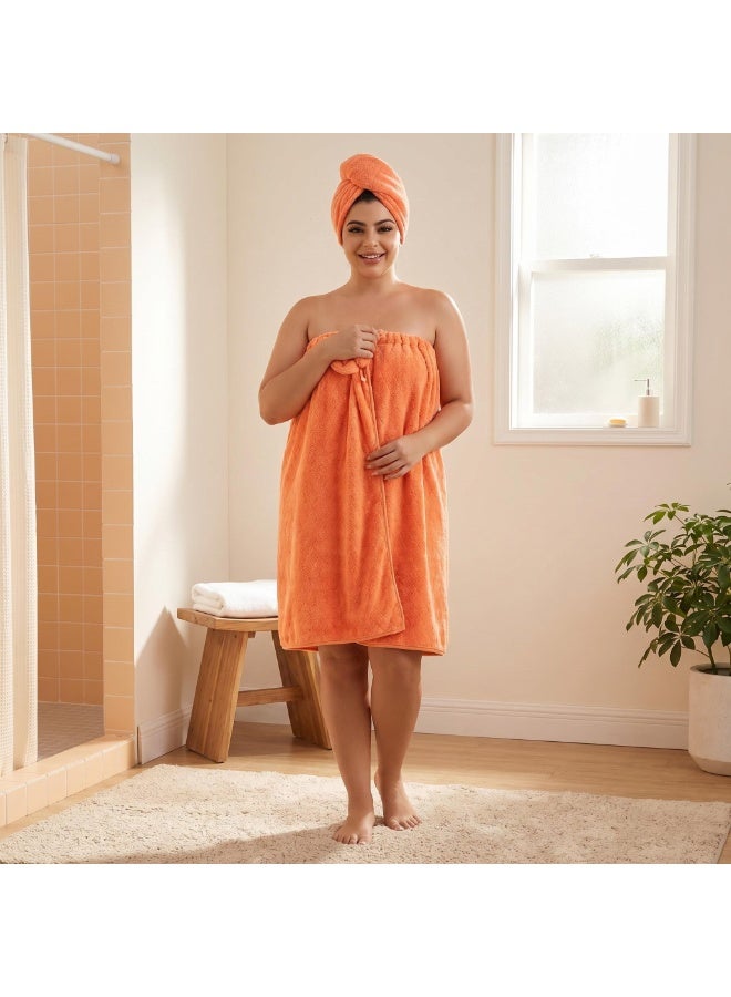 Extra Large Bath Wrap Towel for Women 200-300 lbs, 3XL Size Super Absorbent All in 2 Shower Robe, Quick Dry Body Towel Wrap with Hair Turban Set for Plus Size Adult Ladies, orange ﻿ - Image 3