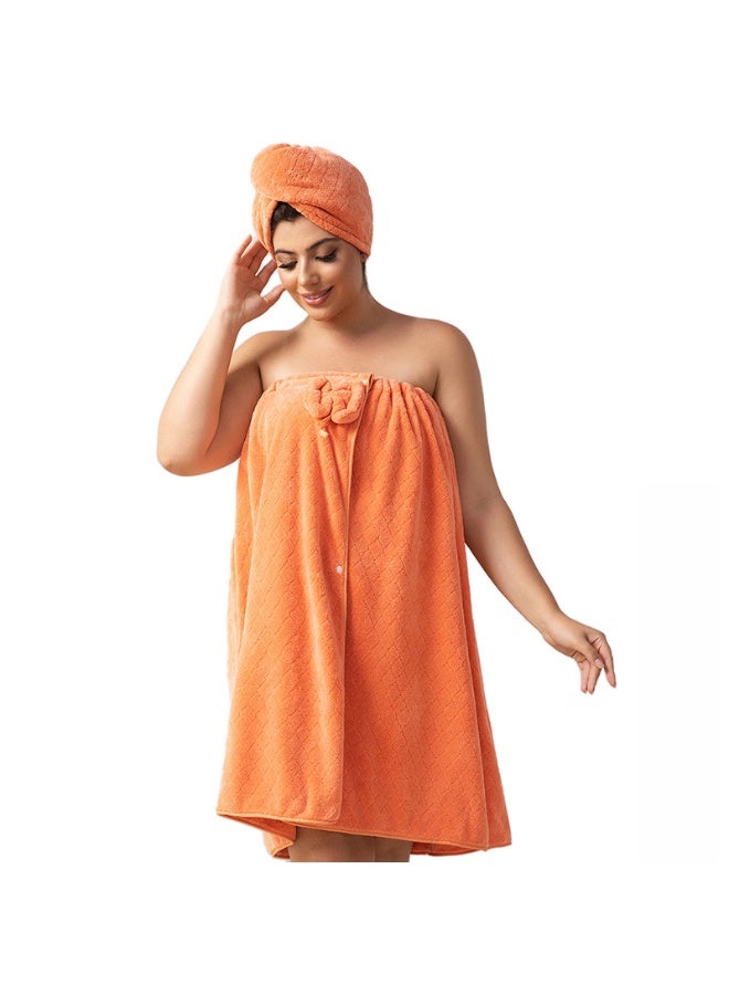 Extra Large Bath Wrap Towel for Women 200-300 lbs, 3XL Size Super Absorbent All in 2 Shower Robe, Quick Dry Body Towel Wrap with Hair Turban Set for Plus Size Adult Ladies, orange ﻿ - Image 1