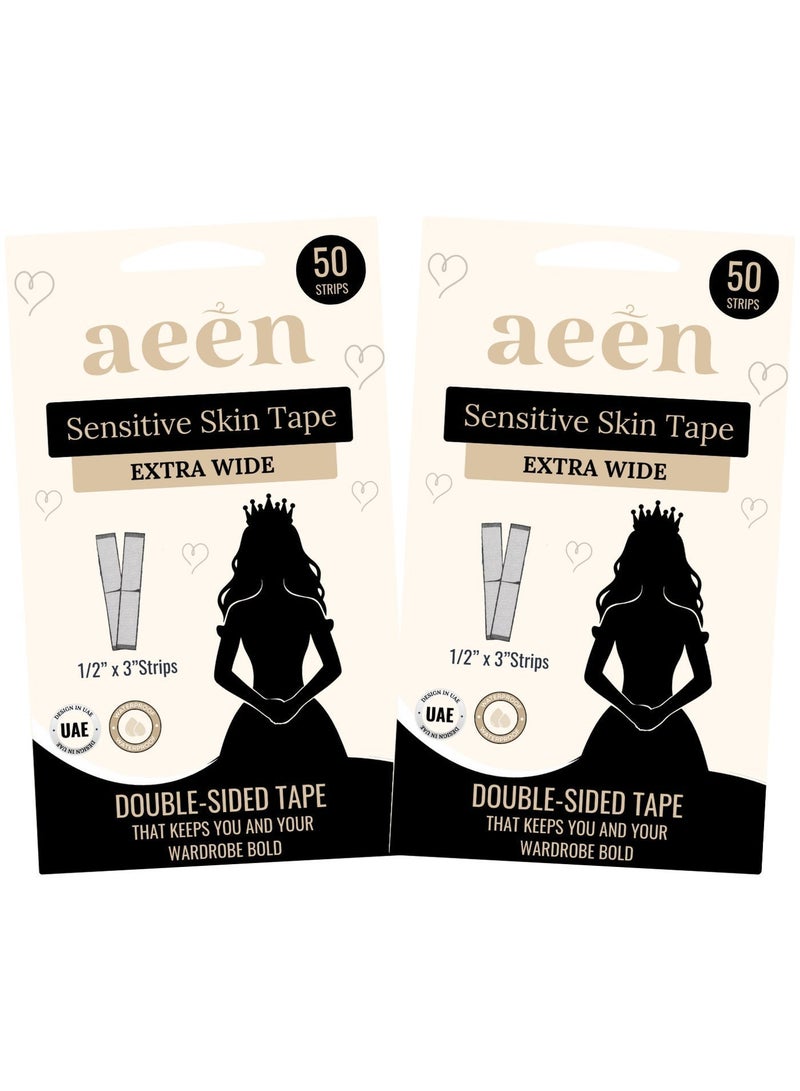aeen Total 100 Strips Pack of 2 | Strong Hijab Tape | Double Sided Fashion Tape for Clothing & Body  | Invisible Dress Tape for Women | All-Day Strong Hold | Gentle on Skin & Fabric. - Image 1