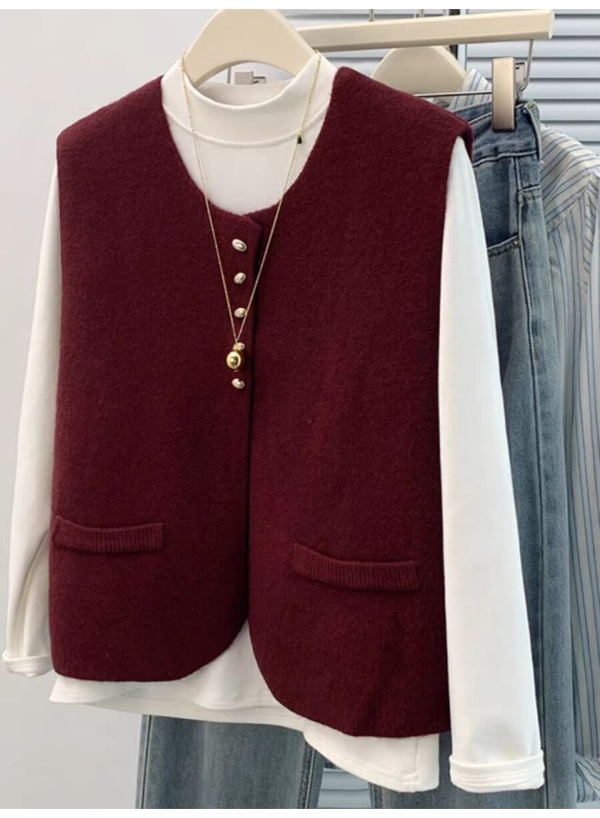 Chanel-style Knitted Cardigan Vest Women's Elegant Vest Sweater Sleeveless Outerwear For Layering