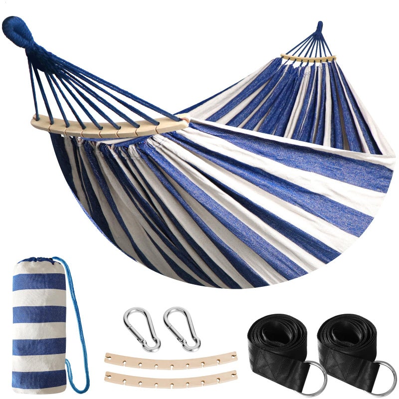 Anyoo Garden Cotton Hammock Comfortable Fabric Hammock with Spreader Bar Sturdy Hammocks Up to 450lbs Portable Lightweight Hammocks with Travel Bag for Camping OutdoorIndoor Patio Backyard