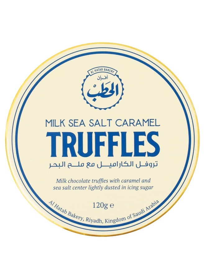 Al Hatab Bakery Milk Chocolate Truffles with Caramel & Sea Salt 120 g | Premium Chocolate Truffles | Soft Creamy Center | Gift Tin
