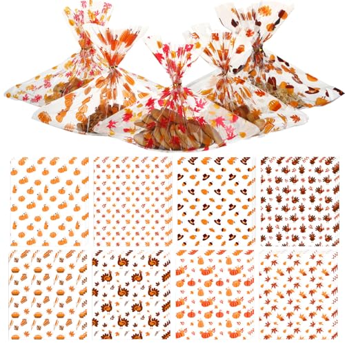 Yexiya 24 Pcs Thanksgiving Cellophane Cookie Tray Bags 15 x 18 Clear Cello Serving Tray Bags with Twist Ties for Cookie Treats Gift Wrap or Display Fall Thanksgiving Theme Party Supplies8 Styles - Image 1