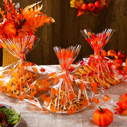 Yexiya 24 Pcs Thanksgiving Cellophane Cookie Tray Bags 15 x 18 Clear Cello Serving Tray Bags with Twist Ties for Cookie Treats Gift Wrap or Display Fall Thanksgiving Theme Party Supplies8 Styles - Image 3