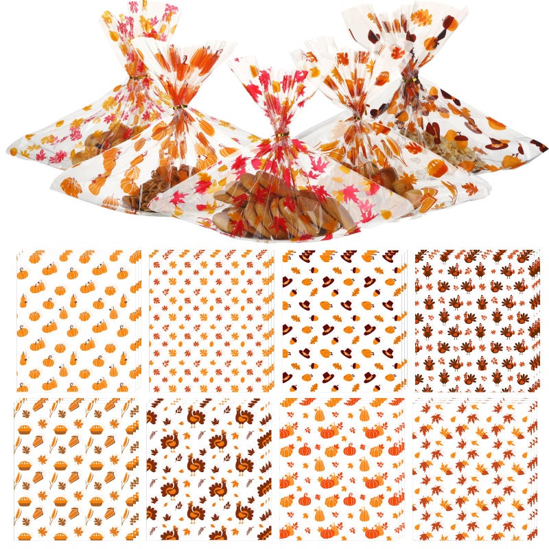 Yexiya 24 Pcs Thanksgiving Cellophane Cookie Tray Bags 15 x 18 Clear Cello Serving Tray Bags with Twist Ties for Cookie Treats Gift Wrap or Display Fall Thanksgiving Theme Party Supplies8 Styles - Image 2