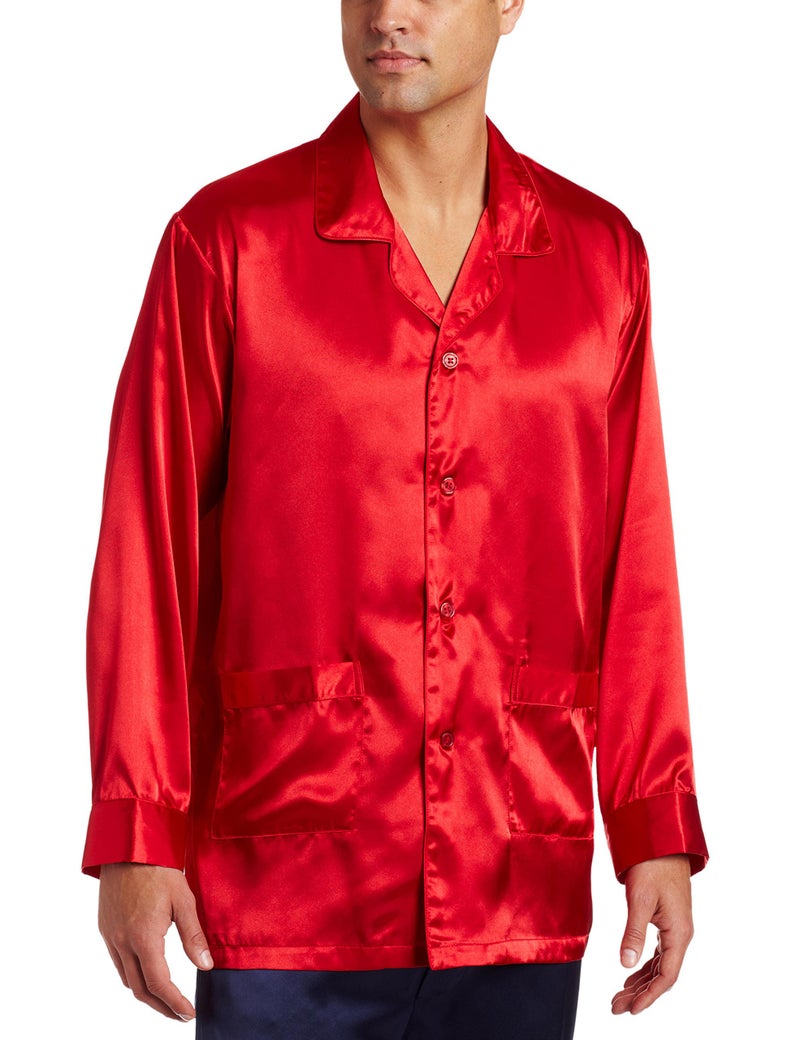 INTIMO قميص نوم ساتان للرجال من إنتيمو مع جيوب، أحمر، متوسط - Image 5