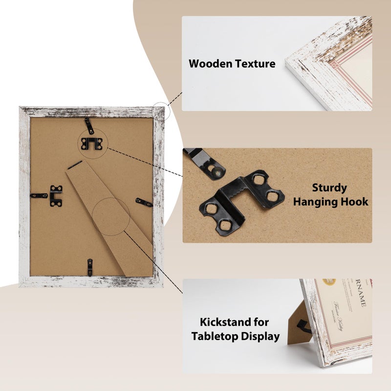 PETAFLOP Document Frames 8.5x11 Certificate Picture Frame Set of 18  Distressed White Frame for Wall Tabletop Vertically and Horizontally - Image 5