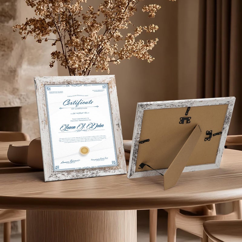 PETAFLOP Document Frames 8.5x11 Certificate Picture Frame Set of 18  Distressed White Frame for Wall Tabletop Vertically and Horizontally - Image 3