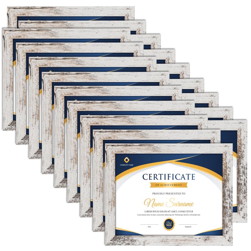 PETAFLOP Document Frames 8.5x11 Certificate Picture Frame Set of 18  Distressed White Frame for Wall Tabletop Vertically and Horizontally - Image 1