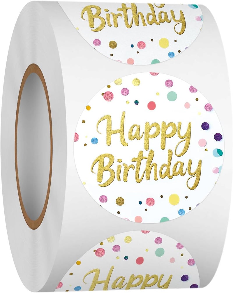 Heyfibro 500 PCS Happy Birthday Sticker, 1.5" Birthday Sticker for Kids, Round Birthday Label for Gift Packing, Envelope Sealing & Party Decoration - Image 1