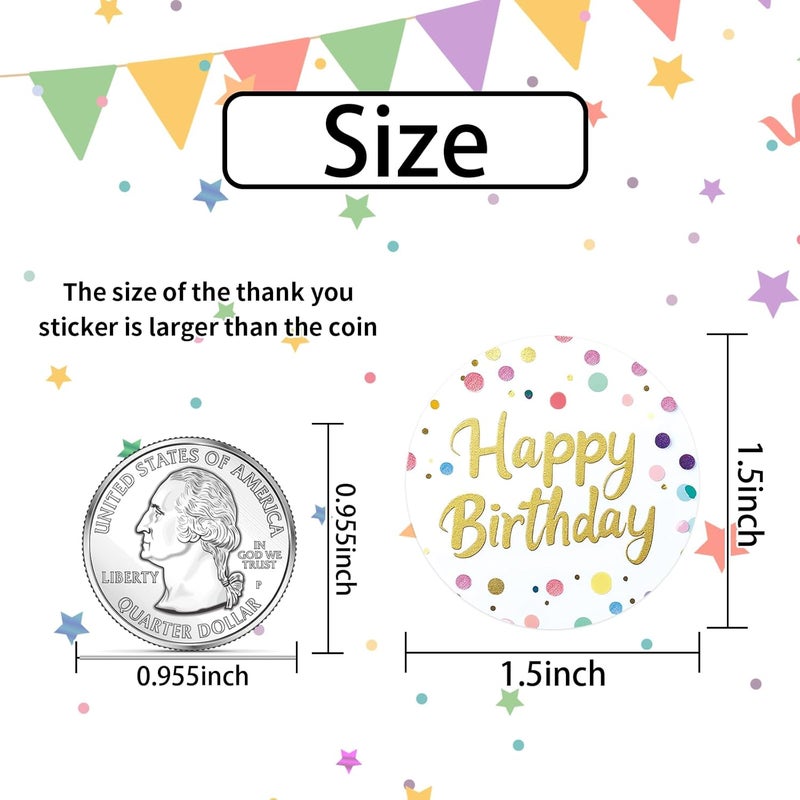 Heyfibro 500 PCS Happy Birthday Sticker, 1.5" Birthday Sticker for Kids, Round Birthday Label for Gift Packing, Envelope Sealing & Party Decoration - Image 2