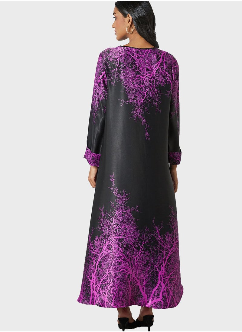Coco Desert - Printed Button Placket Abaya Dress - Image 1