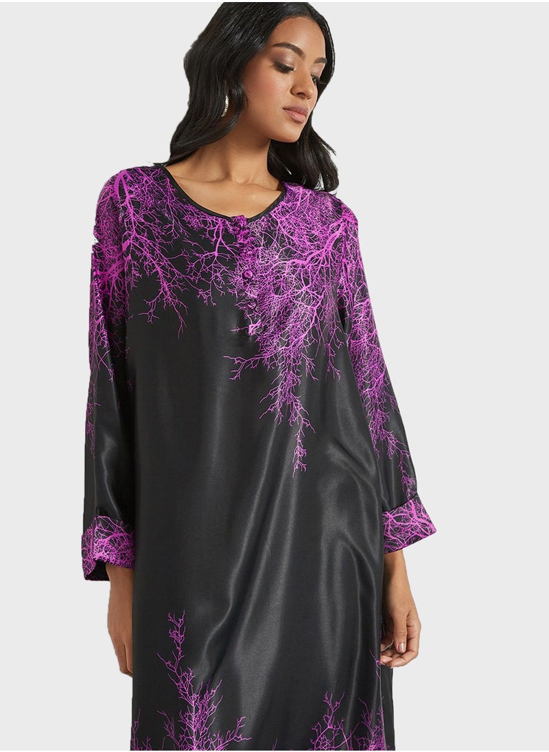 Coco Desert - Printed Button Placket Abaya Dress - Image 1