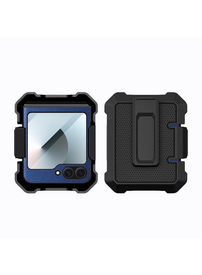 S-TOP Case For Samsung Galaxy Z Flip6 PC Hybrid PU Leather Phone Case with Back Clip Holder - Image 1