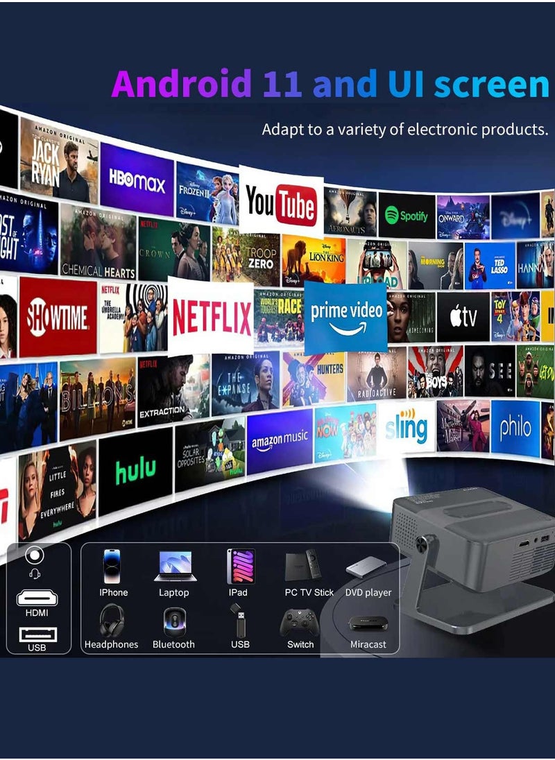 4k Projector, Xnano Android 14000lm Mini Projector Led Portable Smart Dual Wifi 6 Auto Keystone Correction 1080P Native BT 5.2 HI-FI Sound with Adjustable Stand