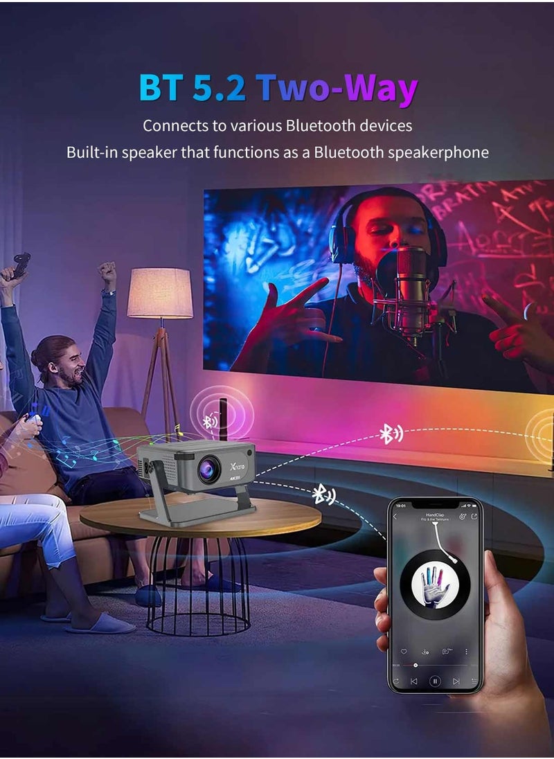 4k Projector, Xnano Android 14000lm Mini Projector Led Portable Smart Dual Wifi 6 Auto Keystone Correction 1080P Native BT 5.2 HI-FI Sound with Adjustable Stand