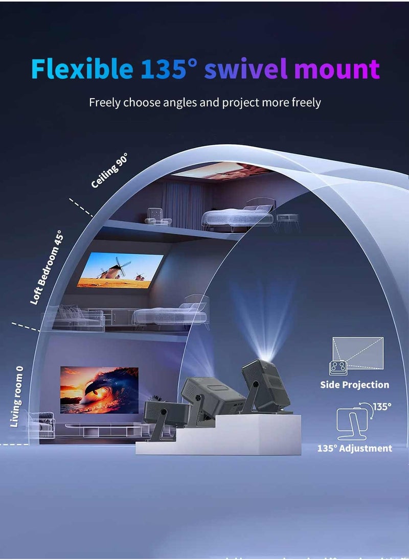 4k Projector, Xnano Android 14000lm Mini Projector Led Portable Smart Dual Wifi 6 Auto Keystone Correction 1080P Native BT 5.2 HI-FI Sound with Adjustable Stand