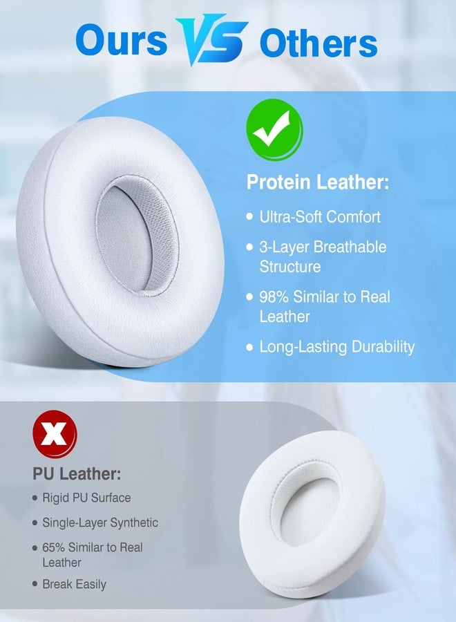 Link Dream Replacement Ear Pads for Beats Solo 2 & 3 - Memory Foam Earpads Cushion Cover for Wireless Headphones (White) - Image 4