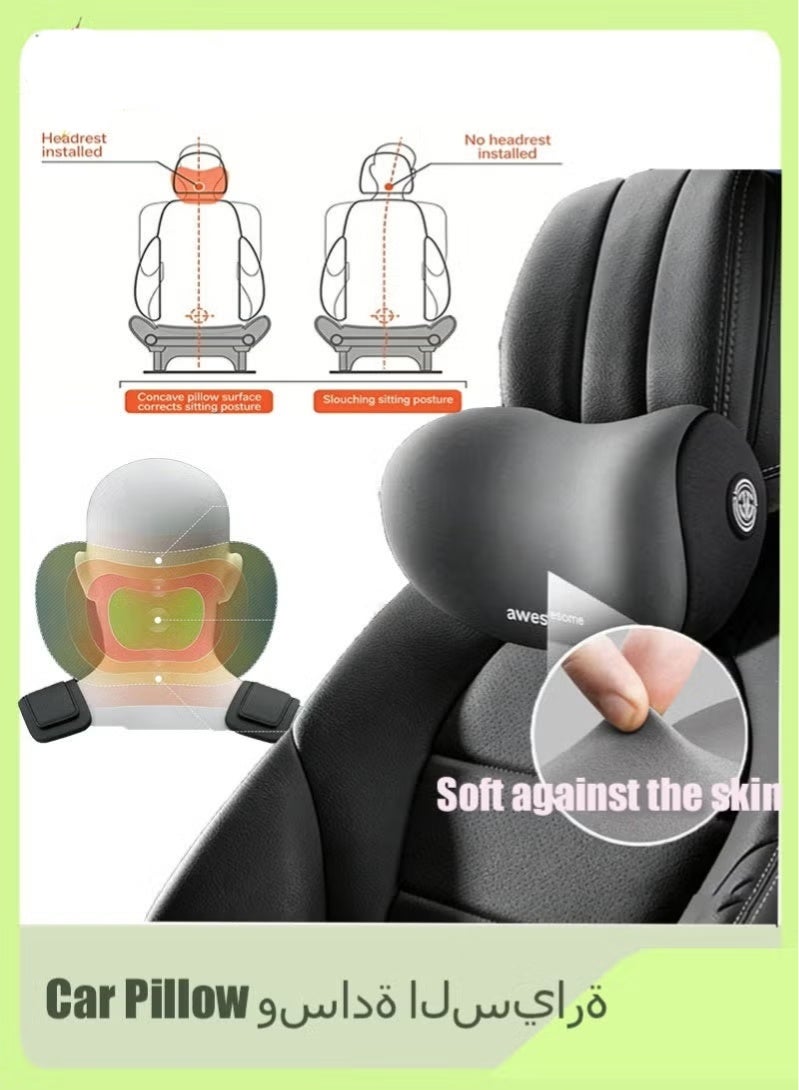 Car Pillow,Car Seat Head Rest Neck Pillow,100% Pure Memory Foam,Ergonomic Car Headrest Pillow,Neck Pain Relief and Cervical Support Neck Pillow,Black - Image 1