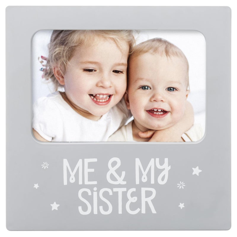 tiny ideas Me and My Sister Picture Frame, Baby Keepsake Frame, Sibling Gifts for Sisters, Brothers, Birthday, Shower, Baptism, Newborn Nursery Decor, 4x6 Photo Insert, Gray - Image 1