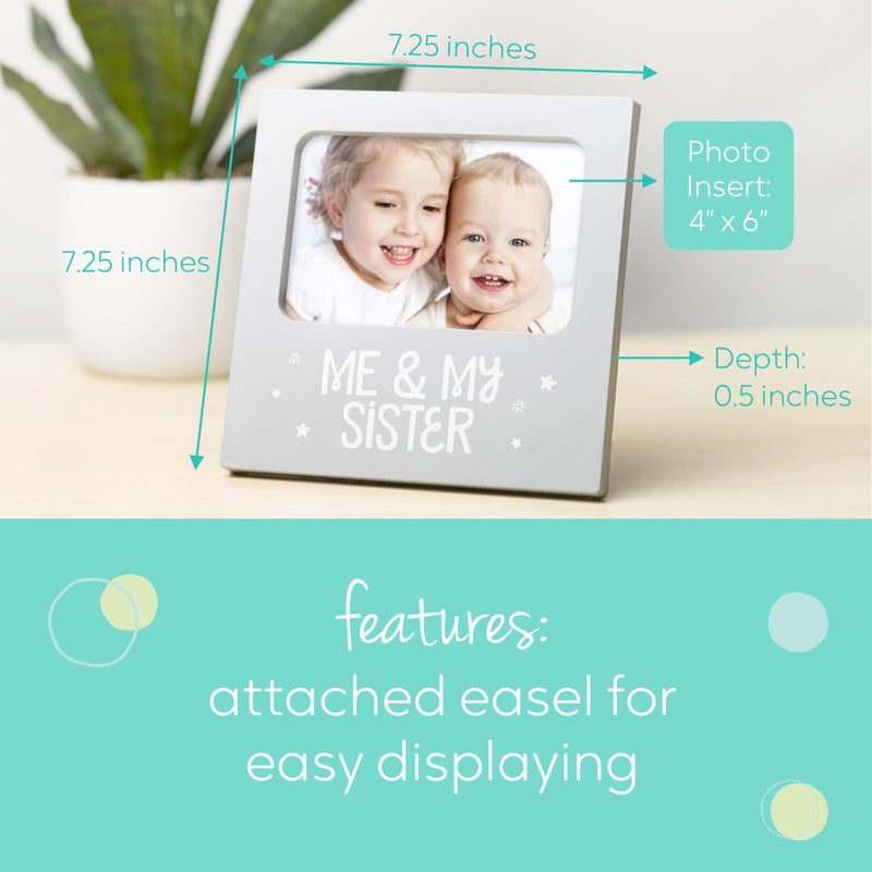 tiny ideas Me and My Sister Picture Frame, Baby Keepsake Frame, Sibling Gifts for Sisters, Brothers, Birthday, Shower, Baptism, Newborn Nursery Decor, 4x6 Photo Insert, Gray - Image 3