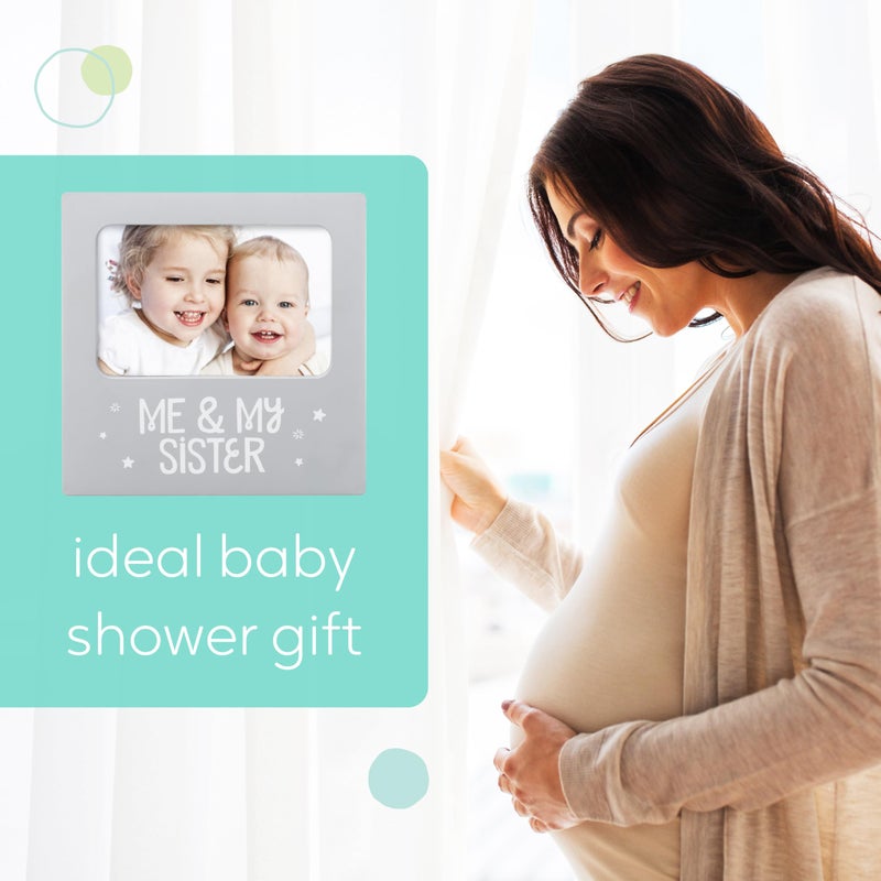 tiny ideas Me and My Sister Picture Frame, Baby Keepsake Frame, Sibling Gifts for Sisters, Brothers, Birthday, Shower, Baptism, Newborn Nursery Decor, 4x6 Photo Insert, Gray - Image 4
